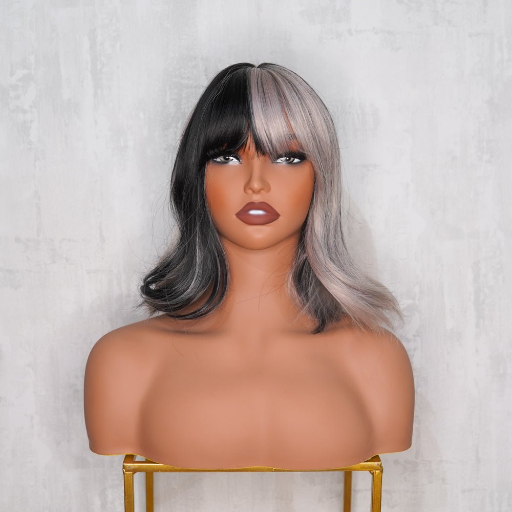 CRUELA Half Grey Black Bob Fringe Wig - Milk & Honey Wigs