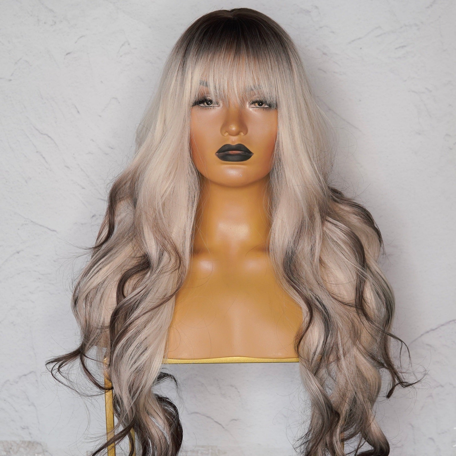 KINSLEY Blonde to Dark Brown Ombre Fringe Wig - Milk & Honey Wigs