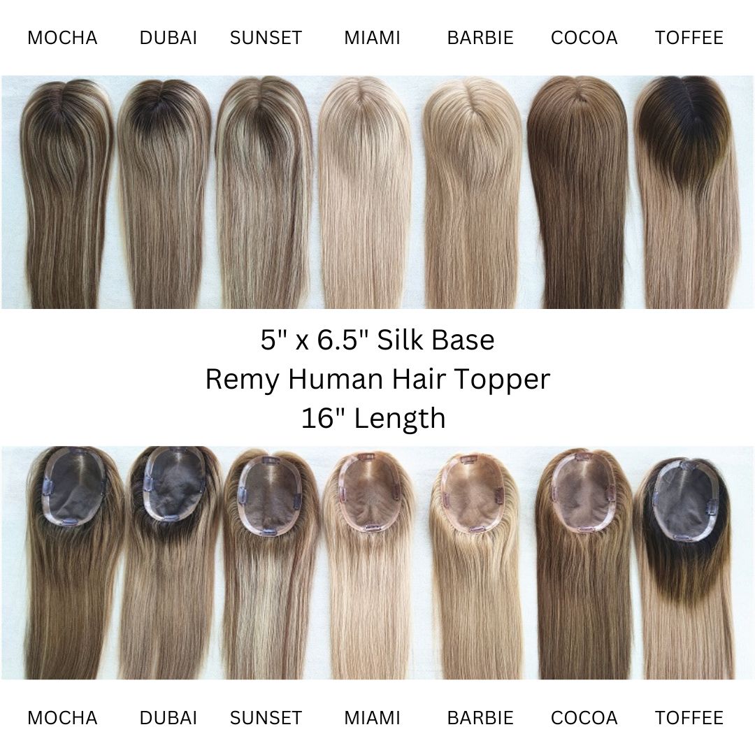 16'' Remy Human Hair Toppers 5 x 6.5 Silk Base - Milk & Honey