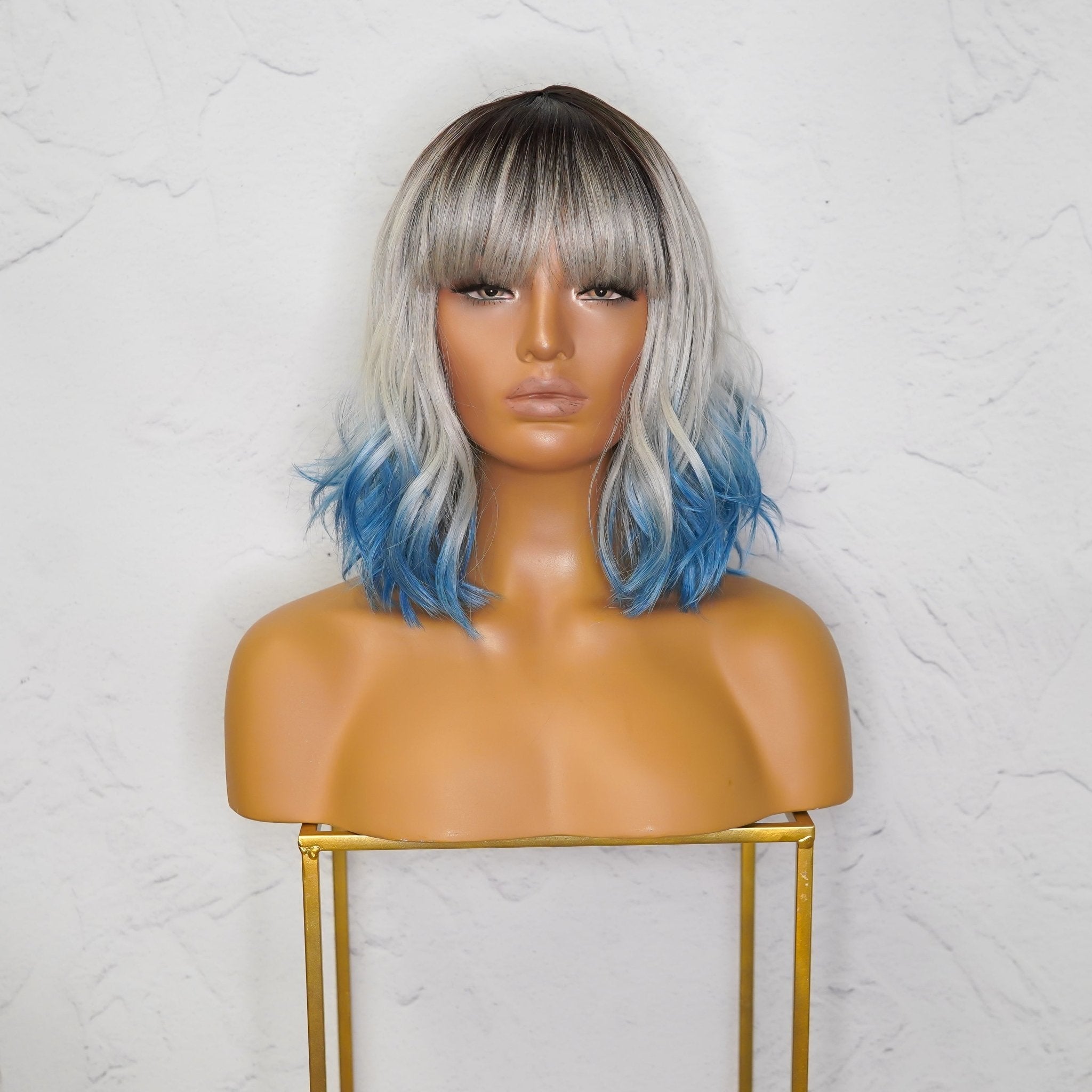 JORDAN Ombre Blue Bob Fringe Wig - Milk & Honey Wigs
