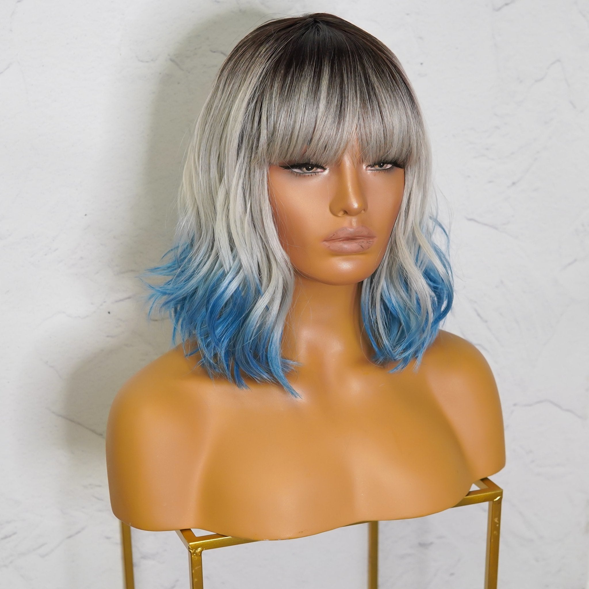 JORDAN Ombre Blue Bob Fringe Wig - Milk & Honey