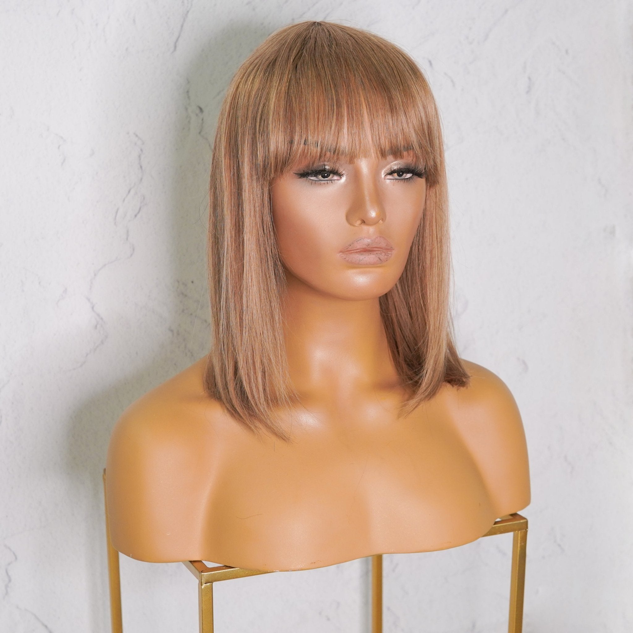 VICTORIA Caramel Human Hair Fringe Wig - Milk & Honey