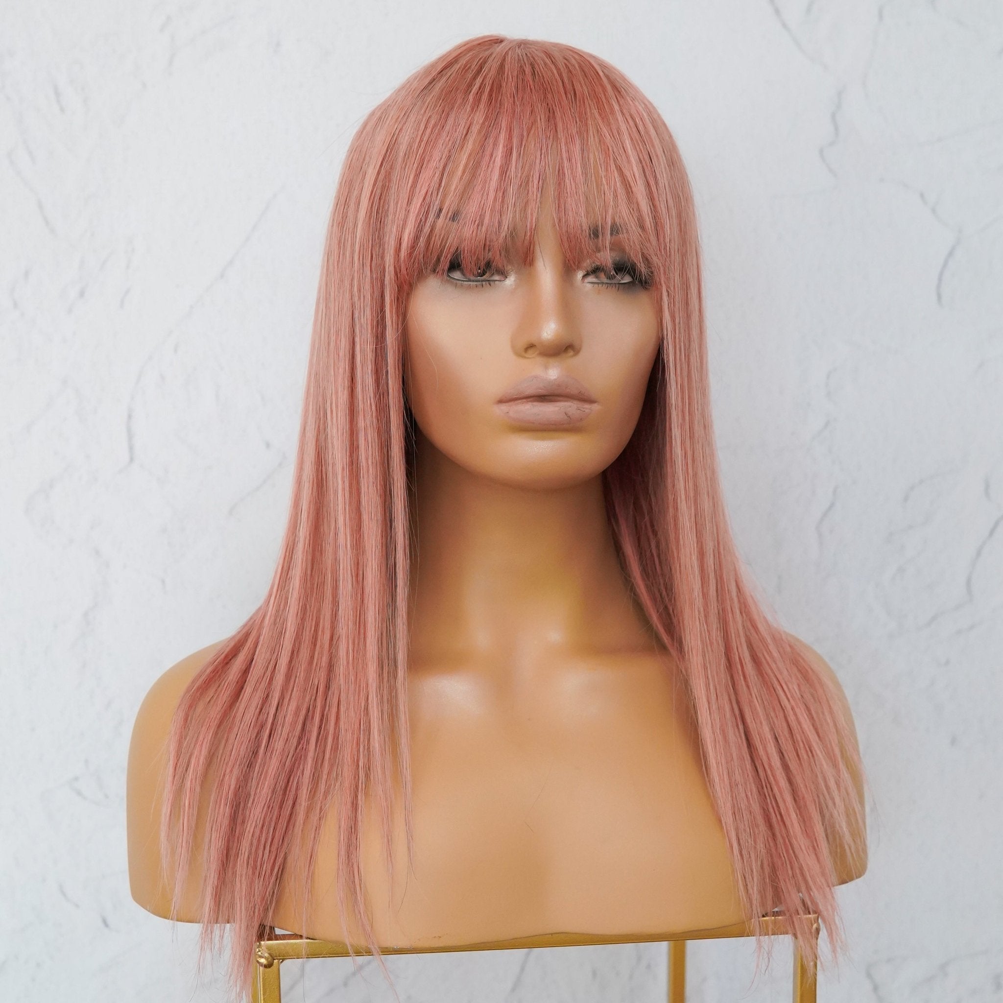 VICTORIA Dusty Pink Human Hair Fringe Wig - Milk & Honey
